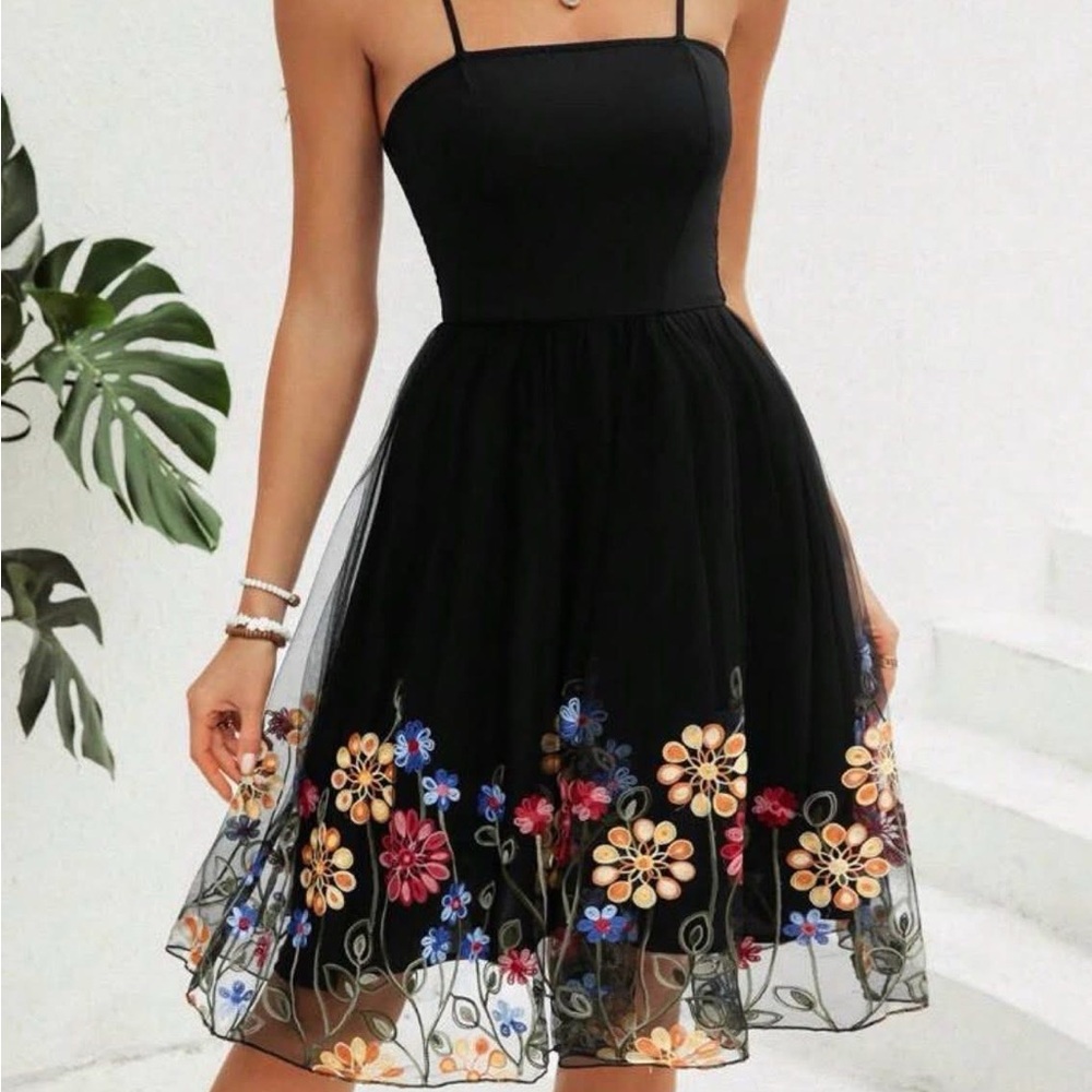 Black Floral Embroidered Sundress - Picture 2 of 6